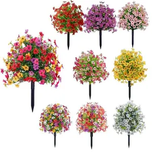 1 bundles Artificial Flowers for Outdoor Indoor Garden Home Decoration, Plastic Vibrant Faux Flowers, Faux Flower Daisy with Eucalyptus Leaves Fake Plants Greenery Boxwood Porch Patio