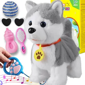 Husky Walking Barking Dog for Kids Interactive Musical Puppy Robot Repeats What You Say, Realistic Licking Tongue Wagging Tail Remote Control Toddler Toys for Girls and Boys Birthday Gifts