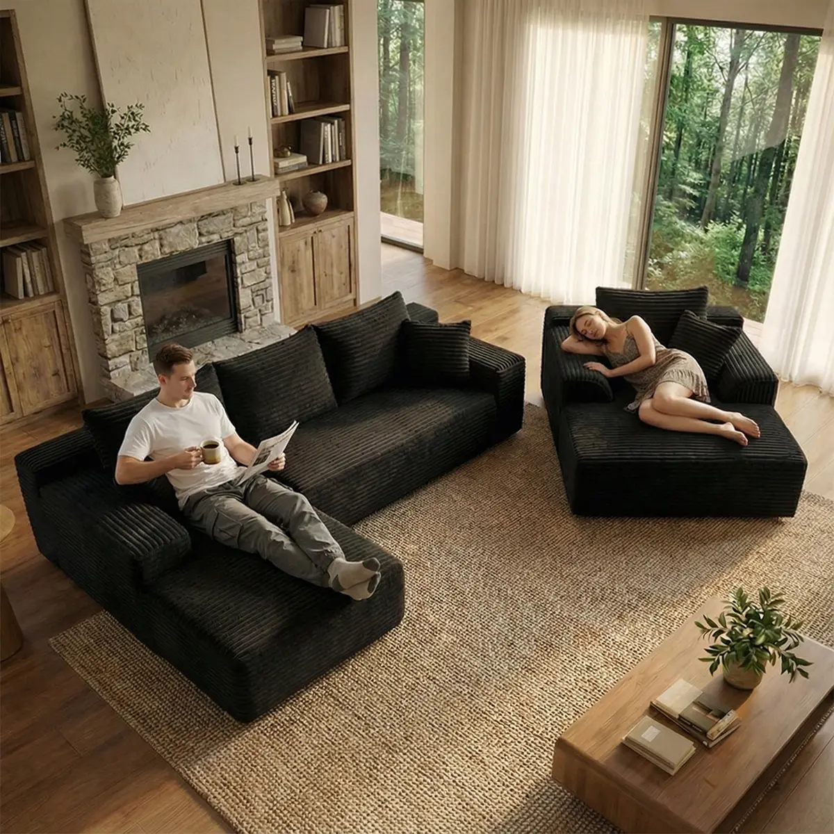 Modular Cloud-Shaped Indoor Sofa Set - Modern Comfy Couch, Knitted Fabric, Fluffy Cushions, Pre-Assembled Standalone Family Living Room Furniture with Multi-Combination Options