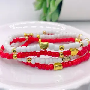Valentines bracelets, Red and Pink Beaded Bracelet Stack, Versatile Accessory for Casual and Formal Outfits