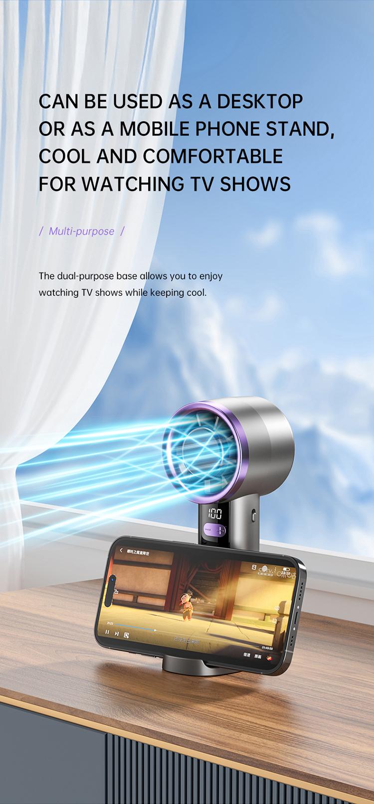 Portable Handheld Mini Fan with Digital Display-100 Levels High Speed Cooling Long Battery Life Rechargeable Powerful Turbo Fan, Pedestal or Desktop for Home Office outdoor