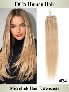 30g  #24  Microloop Beads Hair Extensions In Nano Ring Links Human Hair, 9 Colors Natural Straight Hair for Women, 30.48-60.96 cm, Add Volume&Length, Blonde Brown Black European Hair, 50 Strands/pack Micro Beads Link Hair Extension