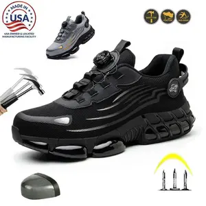 Casual Work Sneakers For Men Breathable Mesh Steel Toe Anti-Slip Durable Striped