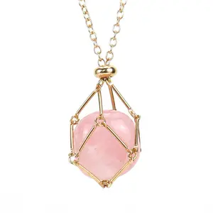 Crystal Stone Net Metal Bamboo Necklace - Non-Natural Crystal Jewelry Accessory