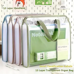 13-Pocket Waterproof Expanding File Organizer - Portable A4 Document Holder, Durable ABS Plastic, 13 Color-Coded Pockets | Stylish Storage for Students & Office Use