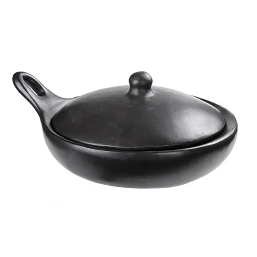 Authentic Chamba Saute Pan - Elegant, All-Natural Black Clay Frying Pan with Handle and Cover - Stovetop & Oven Safe – Handmade in Colombia