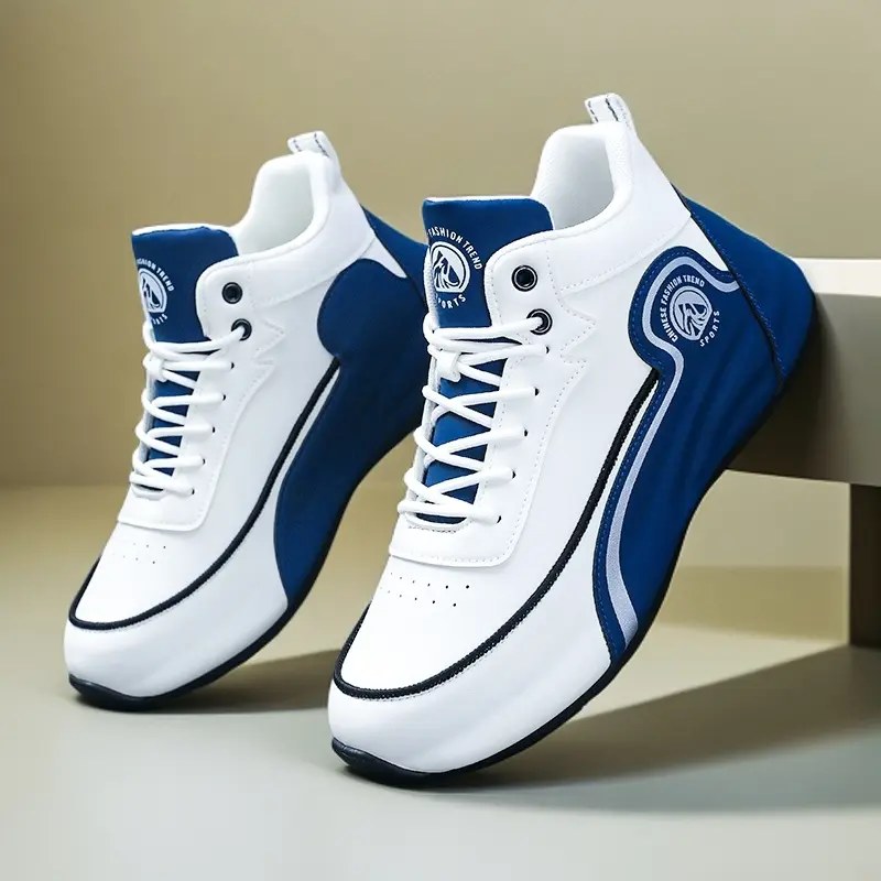 Men's Sports Running Shoes with Leather Soles Stylish Lightweight Trendy All-Season Travel & Running Trips Blue White Wedge