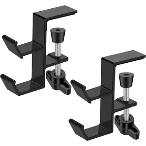 Desktop Hook Under-Table Handbag Hanger Wallet Hook Simple for Holiday Decoration Desktop Backpack Rack Headphone Hanger 2-Piece Pack Double Hook (Black)