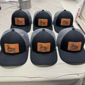 Richardson 112 Style Duck Leather Patch Hat - Black Snapback with Redchute Logo and Duck Design
