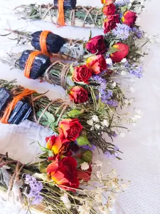 Black Tourmaline, Palo Santo, Sage, Rosemary and Wild Flower Smudge Bundle