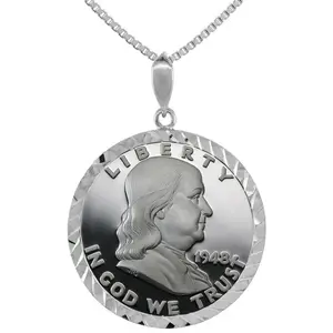 925 Sterling Silver 50 Cent Half Dollar Coin Bezel 30mm Diamond Cut Prong Cut