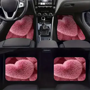 A set of 4 car floor mats, Girly car accessories, featuring a soft pink heart design, fits mid-size SUVs. They offer an easy-to-clean surface and make a great gift for car owners, perfect for family cars and traveling with pets