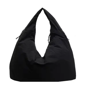 Slouchy Tote Bag Nylon Solid Pleated Handbag Men Women Large Shoulder Travel Gym Commute Hobo Weekend Vacation