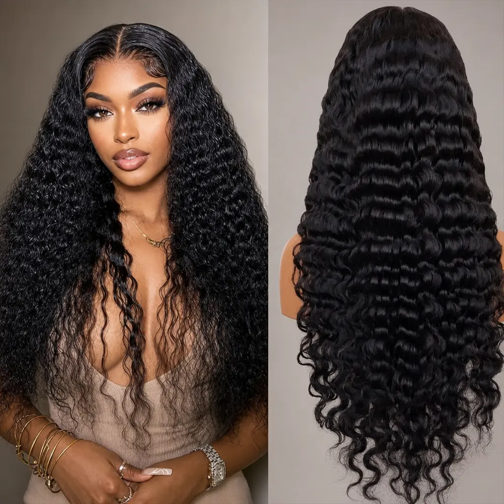 Black Women's Synthetic Lace Front Wig - Long Deep Kinky Curly, Realistic Hairline, African Style Full Wig for Daily & Party Use