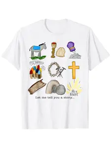 Online Exclusive Deal | He Is Risen Jesus Christian T-Shirt - Let Me Tell You A Story Easter Boys & Girls Religious Tee, Durable Casual Church Outfit for Spring Summer Holiday Gift Apparel