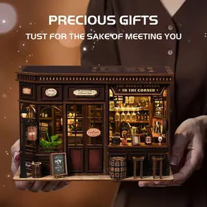 UGLINGK Book Nook Kit,BISTRO,DIY Miniature House,Booknook Tiny House Bookshelf Decor 3D Wooden Puzzle, Gifts for Family, Friends,Christmas gift,Mini Building Kit for Adults Teen to Bui