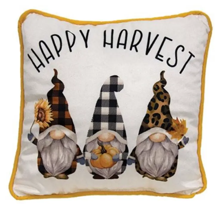 Happy Harvest Fall Pillow Set of 2 10x10 Inches Polyester Gnomes Design for Autumn Decor Cozy Comfortable Home Decor
