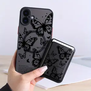 Trendy Butterfly Magnetic Skin Feel Card Holder Phone Case Casing, Romantic Business Student Card Wallet, Apple iPhone 11-17 Series, Anti-Slip, Elegant Design