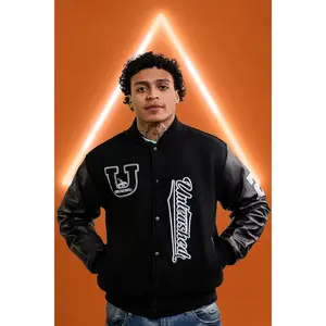 Unleashed Black Wool and Leather Varsity Jacket