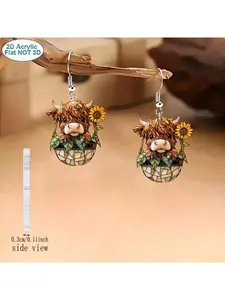 1 pair of rural cow printed acrylic earrings - lightweight and versatile, suitable for daily use and parties, cute earrings