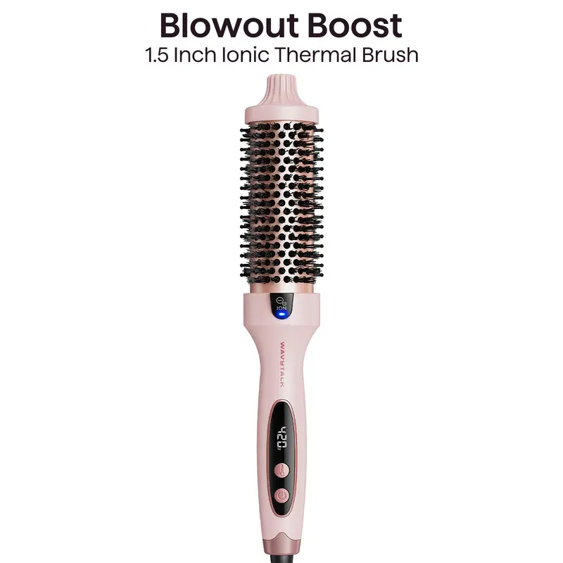 Wavytalk 1.5" Ionic Thermal Round Brush Blowout Tool - Plug Powered Hair Styling Tool with LED Display, 300°F-420°F Heat Control, Ionic Bristles, 120-240V Universal Voltage for Quick Hairstyle Solutions & All Hair Types