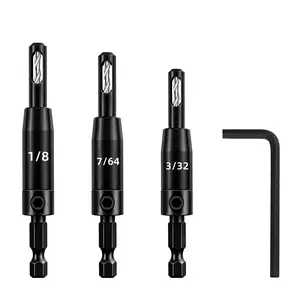 Self Centering Drill Bit Set, Upgraded VIX Bit, CC2430 3/32'',7/64",1/8''for 1/4In Hex Shank, #6#8#10 Hinge Drilling, Ultra-Durable Steel Construction (3 Pcs Set)