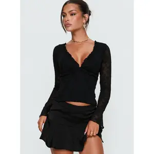 Azira Long Sleeve Frill Detail Top Black