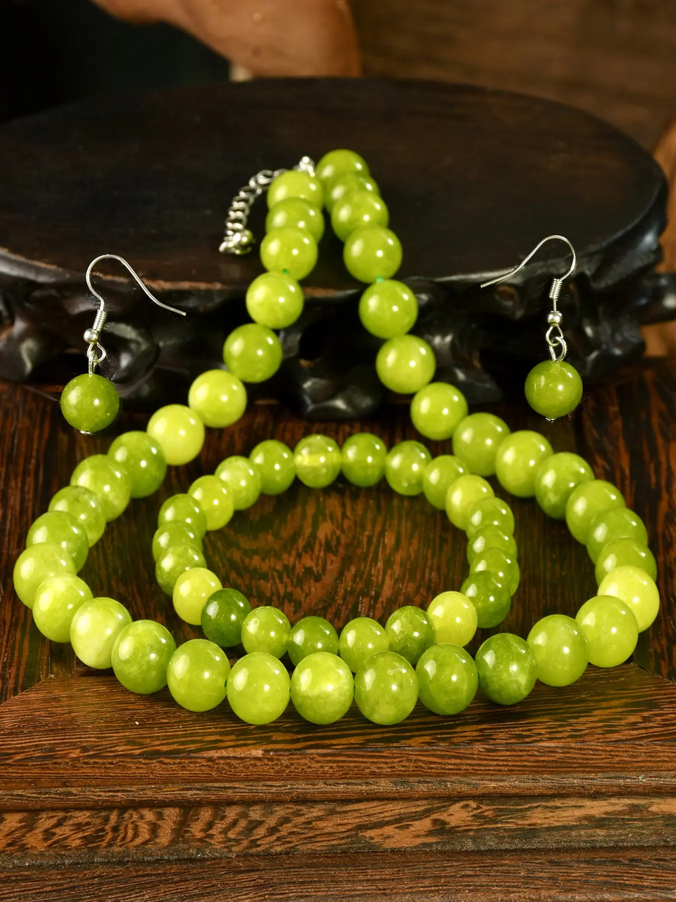 3-Piece Olive Stone Necklace Bracelet Earrings Set, Elegant Jewelry Set, Necklaces Earrings Set, Natural Olive Stone Jewelry for Women, Perfect Gift for Mother's Day and Festivals