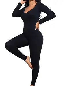 Women's Full Body Shapewear Jumpsuit, Long Sleeve Slim Fit One-Piece, Tummy Control & Butt Lifting, Stretchy Seamless Body Shaper, Bodysuit
