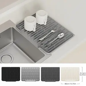 Dish Drying Mat for Kitchen Counter, 15.8" x 12.5" Non-Slip Silicone Pad with Built-in Drain, Heat Resistant Drying Mat siliconedrying