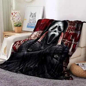 Free Shopping Halloween Horror Movie Blanket,Screams Blanket Scream Movie Ghost Face Throw Blanket,Lightweight Thermal Flannel All Season Cozy Blankets For Sofa Office Bed Camping Travelling, Man Women Gift, Halloween with Spooky Design