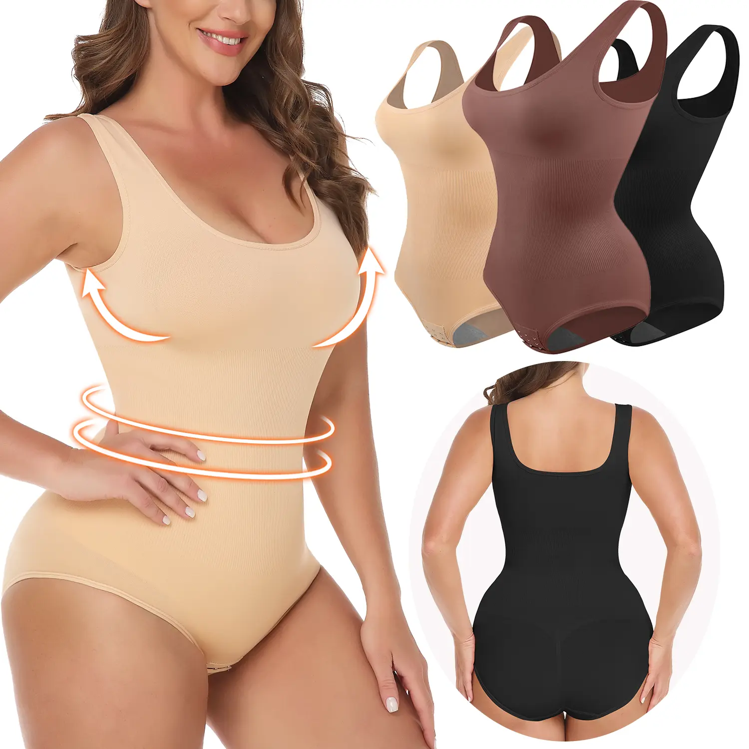 Women's Solid Compression Corset Brief Bodysuit - Wedding-Friendly, Lightweight, Foldable, Sexy Butt Lifter, Round Neck, Waist Trainer, Flat Belly Shaper, Body Contouring, 15% Elastane 85% Polyamide, Black, XL, Full Coverage, Anti-Theft, Expandable, High-