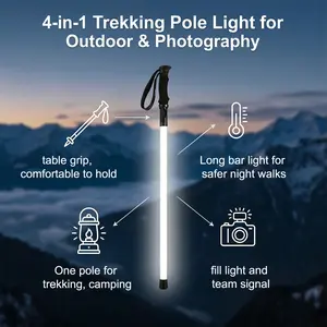 Laser Saber Style Trekking Poles - Non-Foldable Built-in LED Light Strip Hiking Sticks, Adjustable Waterproof Aircraft Aluminum with Anti-Slip Grip, Photo Ready for Night Hiking Camping Emergency Safety TikTok Shots Travel Accessories