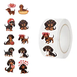 Cartoon Dachshund Dog Pattern Sticker (500pcs/roll), Funny Stickers, Waterproof Meme Sticker, Waterproof Decorative Sticker, DIY Decal for Gift Greeting Card Water Bottle Laptop Phone