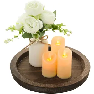 Rustic Modern Farmhouse Decor Set of 6-Wooden Tray with Flameless Candles & Flowers, for Coffee Table, Dining Table Decor, Living Room&Home Decor, Decor for Living Room Table centerpieces