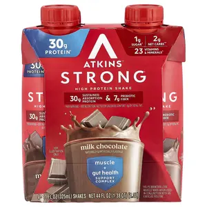 Atkins Strong, High Protein Shake, Milk Chocolate, 4 Shakes, 11 fl oz (325 ml) Each Atkins Strong, High Protein Shake, Milk Chocolate, 4 Shakes, 11 fl oz (325 ml) Each