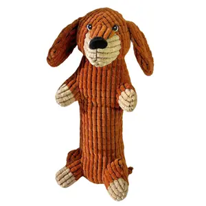 MeerKat Pro - The Weens x Patchwork Pet - Plush Dog Toy, Squeaky and Crinkly Sounds, Corduroy, Dachshund Plushie, Velvety Soft - 13"