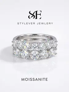 1 Pc Sparkle Five Star Stone Row Copper Ring with 0.3ct Synthetic Moissanite for Women Party Fine Jewelry