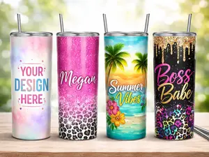 20oz Portable Stainless Steel Insulated Skinny Tumbler - Reusable Metal Coffee Water Flask with Custom Sublimation Design, Straw, Lid - Birthday Gift for Her