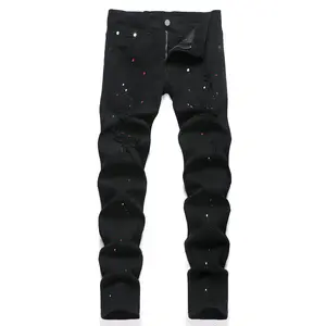 XIMXIMMTIAN Men Ripped Jeans Slim Fit Designer Street Fashion  Straight Stretch Water Washed Casual Cotton Biker Black Denim Pants
