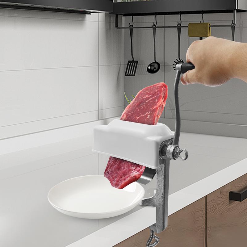 Commercial Manual Meat Tenderizer Machine, Meat Tenderizer Tool, Quick and Easy Pork Beef Chicken Steak Flatten Tool, Stainless Steel Construction Clamp-on Rolling Meat Tenderizer Kitchen Tool Kitchenware Utensils