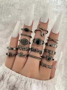 16pcs Flower & Star Decor Ring Valentines Gift Unisex Jewelry