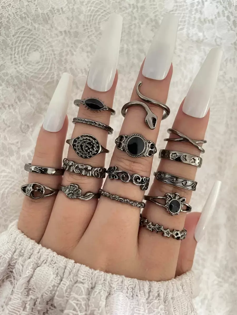 16pcs Flower & Star Decor Ring Valentines Gift Unisex Jewelry
