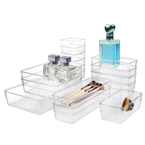Clear Plastic Drawer Organizer Set (13/25/44/60 Pcs) - Large Capacity, Stackable, Multifunctional Storage Boxes for Kitchen, Bathroom, Office - 2026 Graduation Gifts,Bedroom Dorm Essentials Cute Room Stuff Teen Room Decor Girly Apartment Decor Funky Home