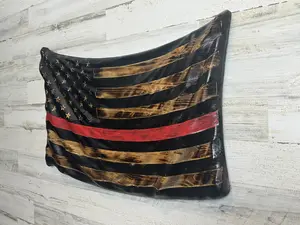 Custom Red Line Firefighter Wooden Flag