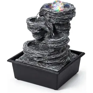 Tabletop Water Fountain with LED Lights & Rolling Bubble Ball, Indoor Waterfall Fountains for Home Office Zen Meditation Decor, Best Home Gifts for Friends or Family
