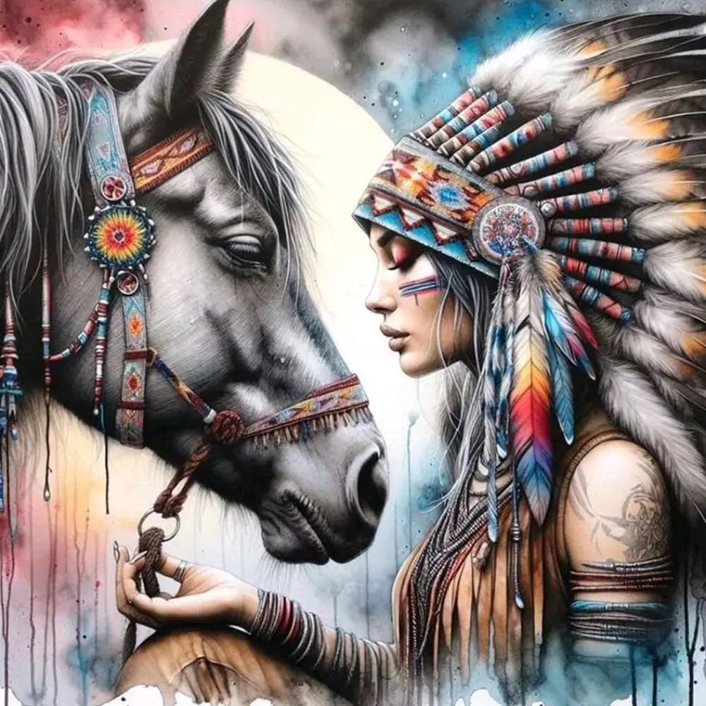 Multiple sizes available including square diamonds. This 5D DIY diamond painting set diamond art embroidery kit DIY Kits handmade decor holiday birthday art personalized gift. Native American maiden and horse wall art Handmade Gifts, Crafts