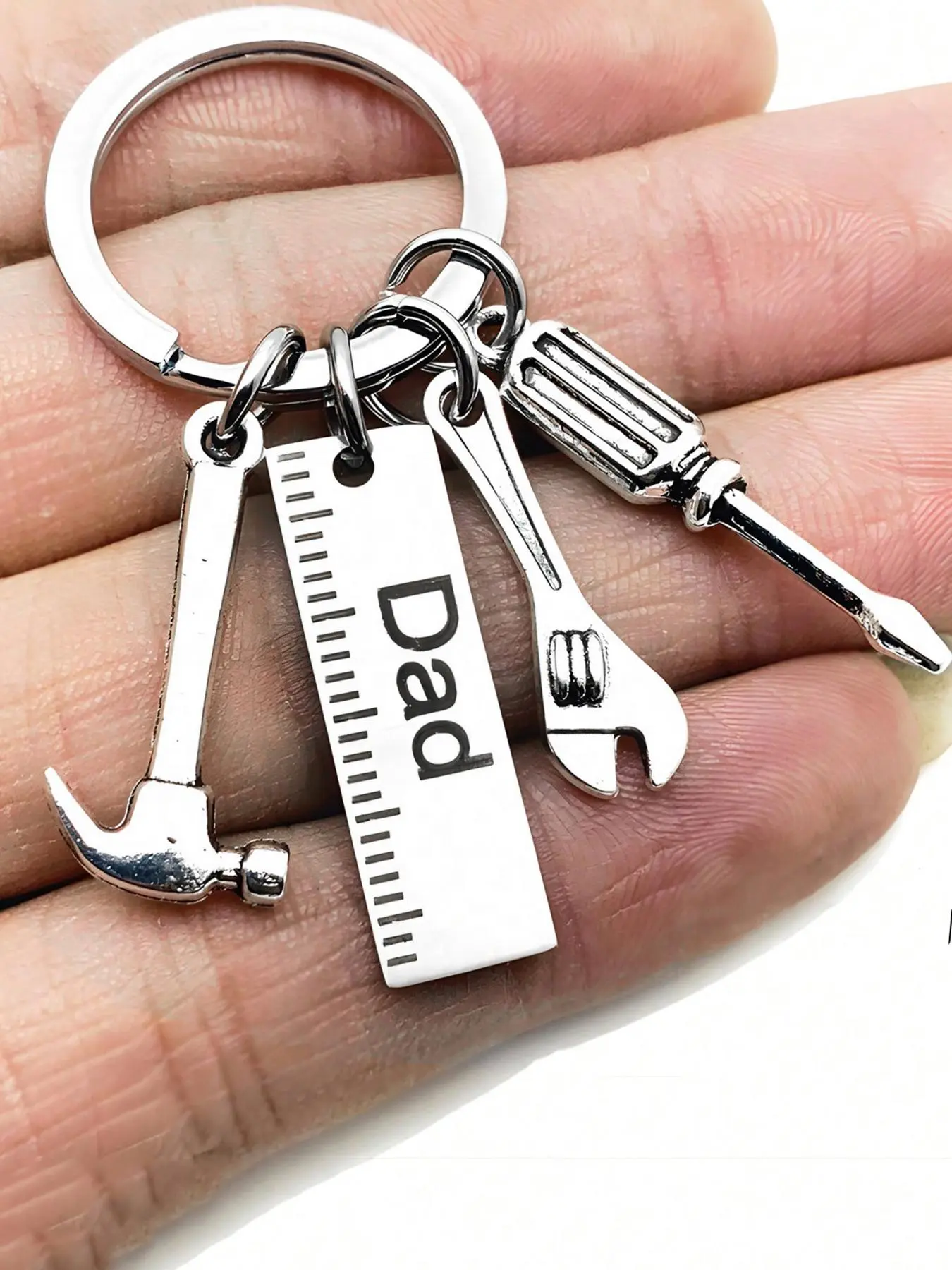 Men's Durable Stainless Steel Keychain, Heavy Duty Key Ring, with Lettering and Hammer/Wrench/Screwdriver Charms, Minimalist Accessory Gift for Christmas and Other Occasions, Metal Keychains