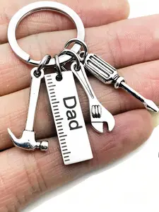 Men's Fashion Creative Letter Pattern Craftsmanship Keychain, Trendy Durable Stainless Steel Keychain Pendant, Hammer Wrench Screwdriver Shape Design Keychain, Gift