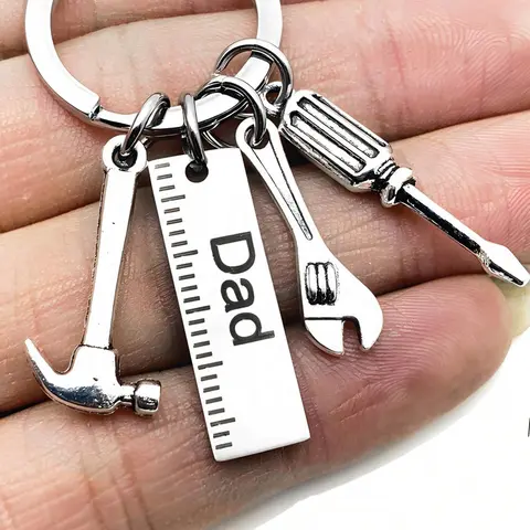 Men's Durable Stainless Steel Keychain, Heavy Duty Key Ring, with Lettering and Hammer/Wrench/Screwdriver Charms, Minimalist Accessory Gift for Christmas and Other Occasions, Metal Keychains